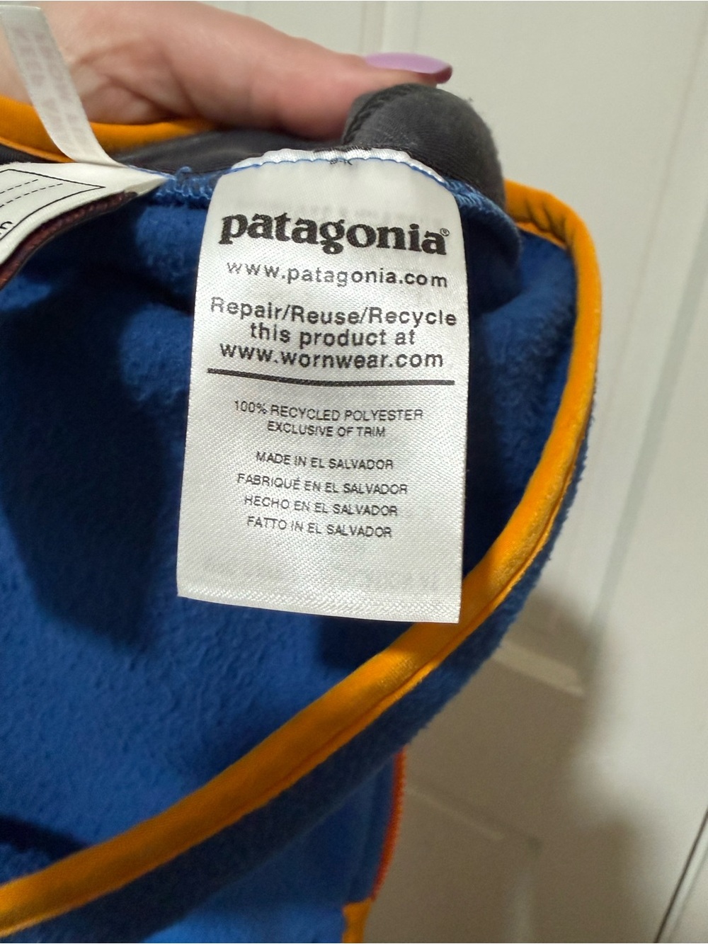 Boys 3T Patagonia Blue Orange Long Sleeve Fleece Jacket Hood - Picture 4 of 4